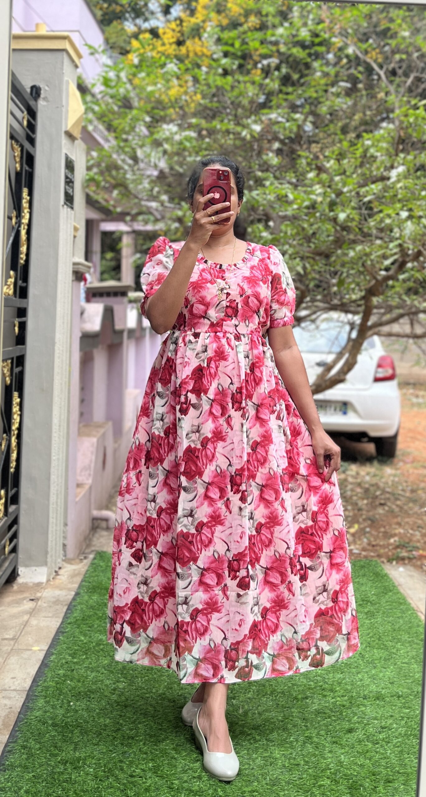 Georgette Maternity/Feeding kurti - Frillneck - RoseBuds