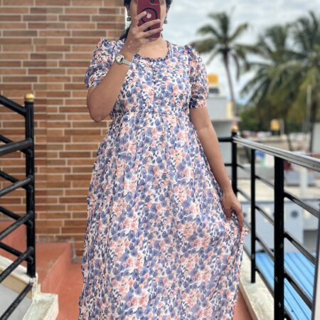 Georgette Maternity/Feeding kurti -Frill Gray shade