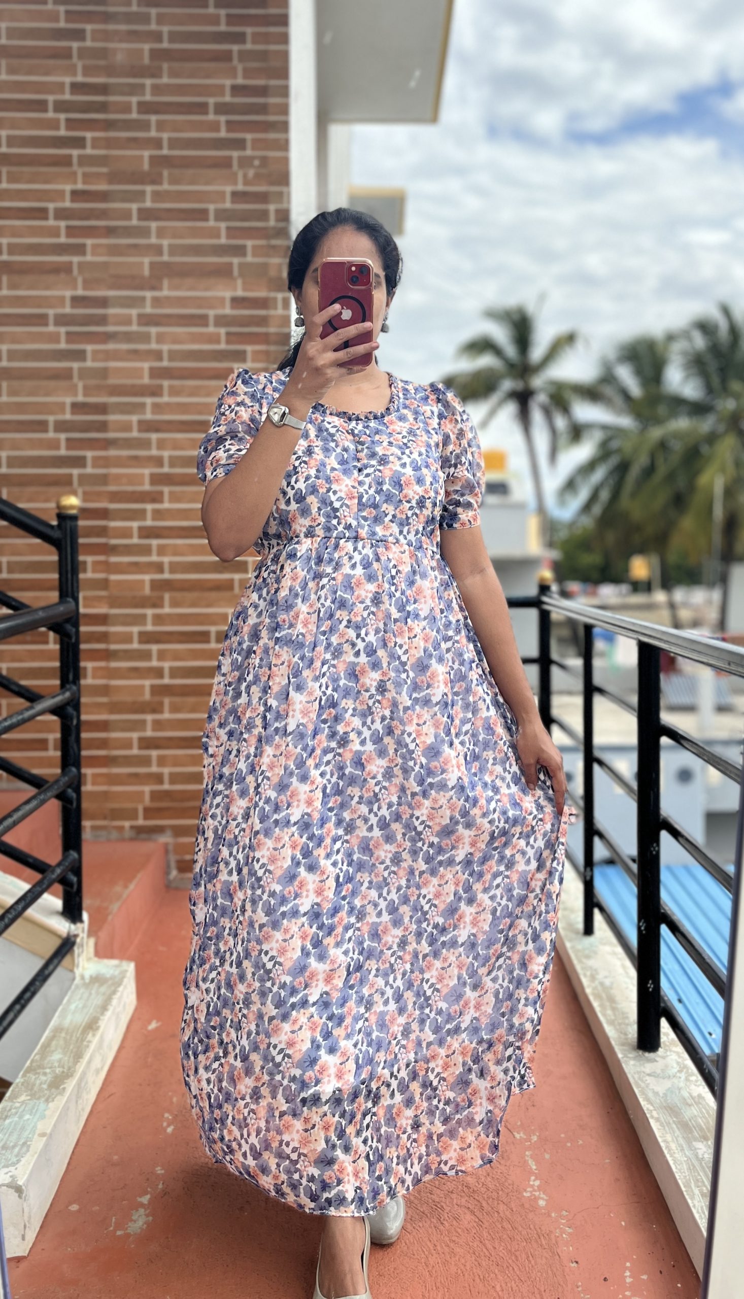 Georgette Maternity/Feeding kurti -Frill Gray shade